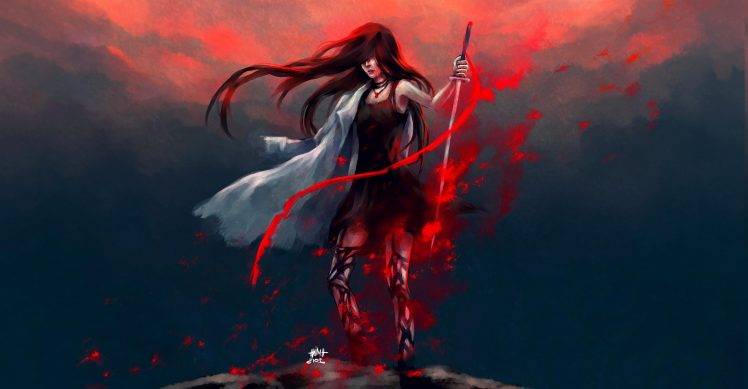 artwork, Fantasy Art, Anime, Warrior, Redhead, Blood, NanFe, Original Characters HD Wallpaper Desktop Background