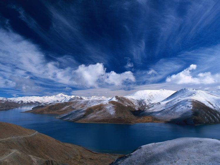 mountain, Landscape, Clouds, Lake, Snow HD Wallpaper Desktop Background