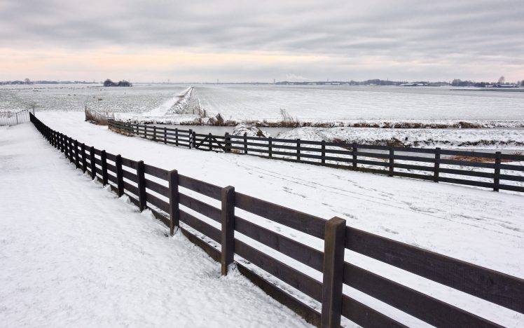 nature, Snow, Fence, Landscape HD Wallpaper Desktop Background