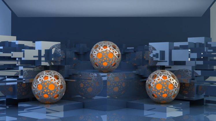 abstract, Reflection, Sphere, Orange HD Wallpaper Desktop Background