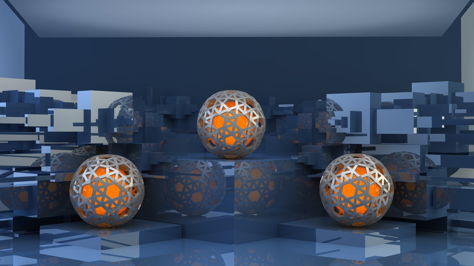 abstract, Reflection, Sphere, Orange Wallpaper