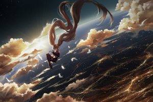 Vocaloid, Space, Clouds, Birds, Floating, Anime Girls, Anime, Hatsune Miku