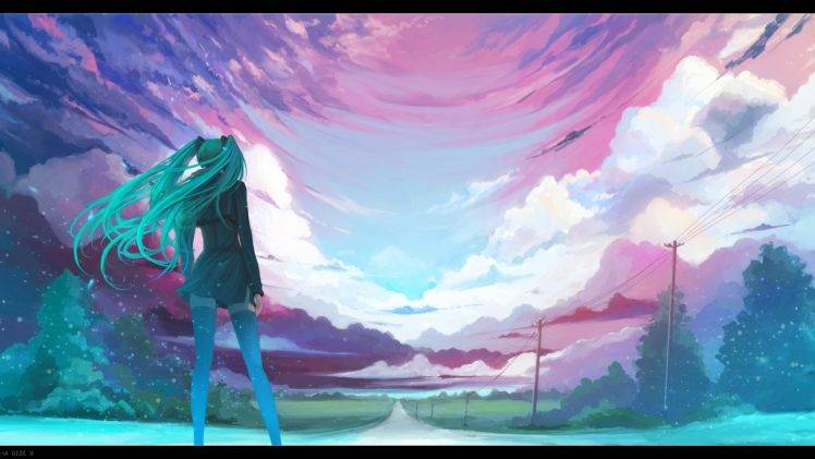 anime Girls, Vocaloid, Hatsune Miku, Sky, Horizon, Landscape HD Wallpaper Desktop Background
