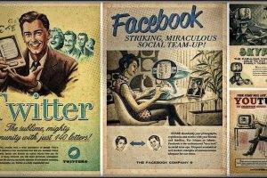 vintage, Twitter, Facebook