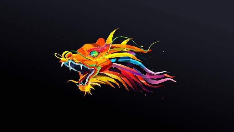 abstract, Justin Maller, Facets, Dragon, Simple Background HD Wallpaper Desktop Background