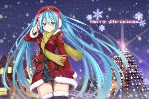 anime, Anime Girls, Vocaloid, Hatsune Miku, Blue Hair, Blue Eyes, Christmas