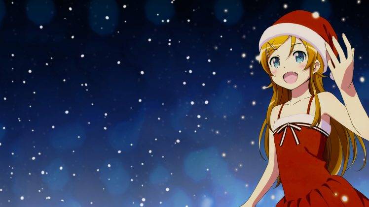 anime, Anime Girls, Santa Costume, Ore No Imouto Ga Konnani Kawaii Wake Ga Nai, Kousaka Kirino, Blonde, Blue Eyes, Christmas HD Wallpaper Desktop Background