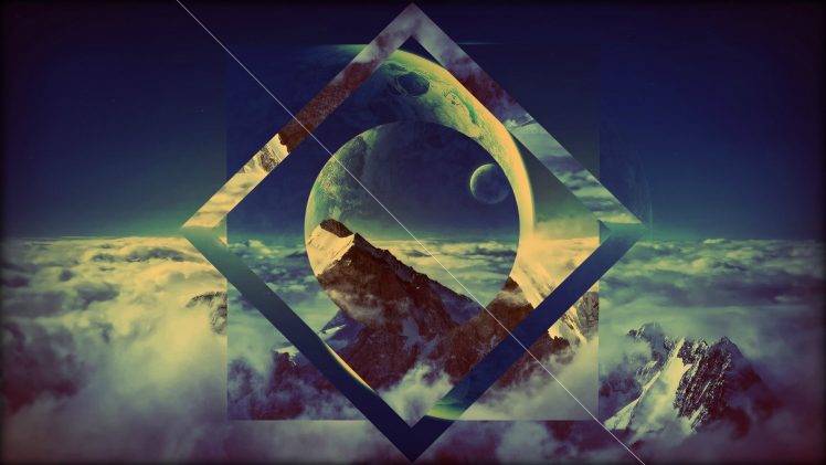 abstract, Clouds, Moon, Mountain HD Wallpaper Desktop Background