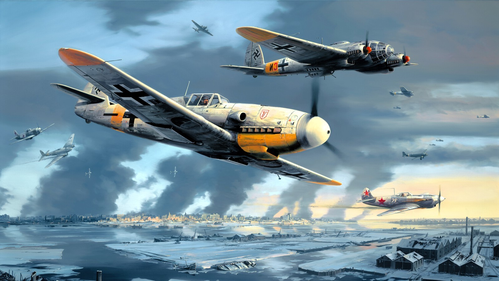 Messerschmitt, Messerschmitt Bf 109, Luftwaffe, Aircraft, Military, Artwork, Military Aircraft, World War II, Germany, He 111, Heinkel He 111 Wallpaper