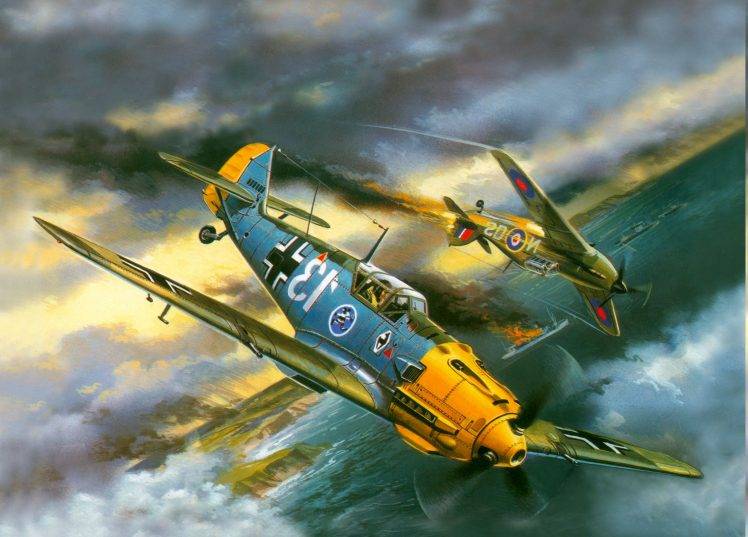 Messerschmitt, Messerschmitt Bf 109, World War II, Germany, Military Aircraft, Luftwaffe, Hawker Hurricane HD Wallpaper Desktop Background