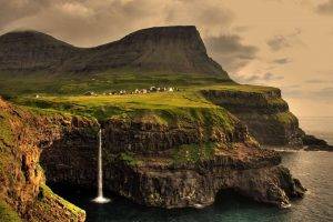 anime, Gasadalur, Faroe Islands, Landscape, Waterfall