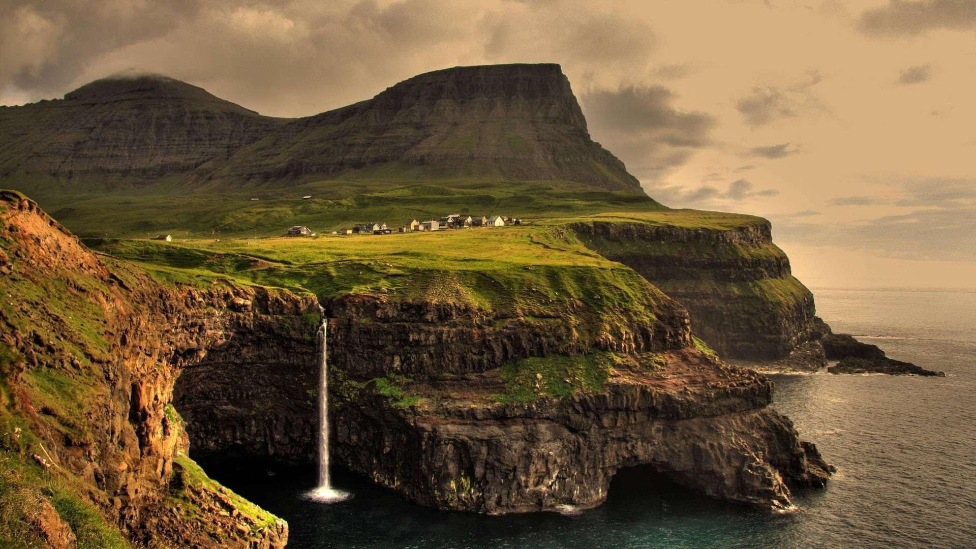 anime, Gasadalur, Faroe Islands, Landscape, Waterfall Wallpaper
