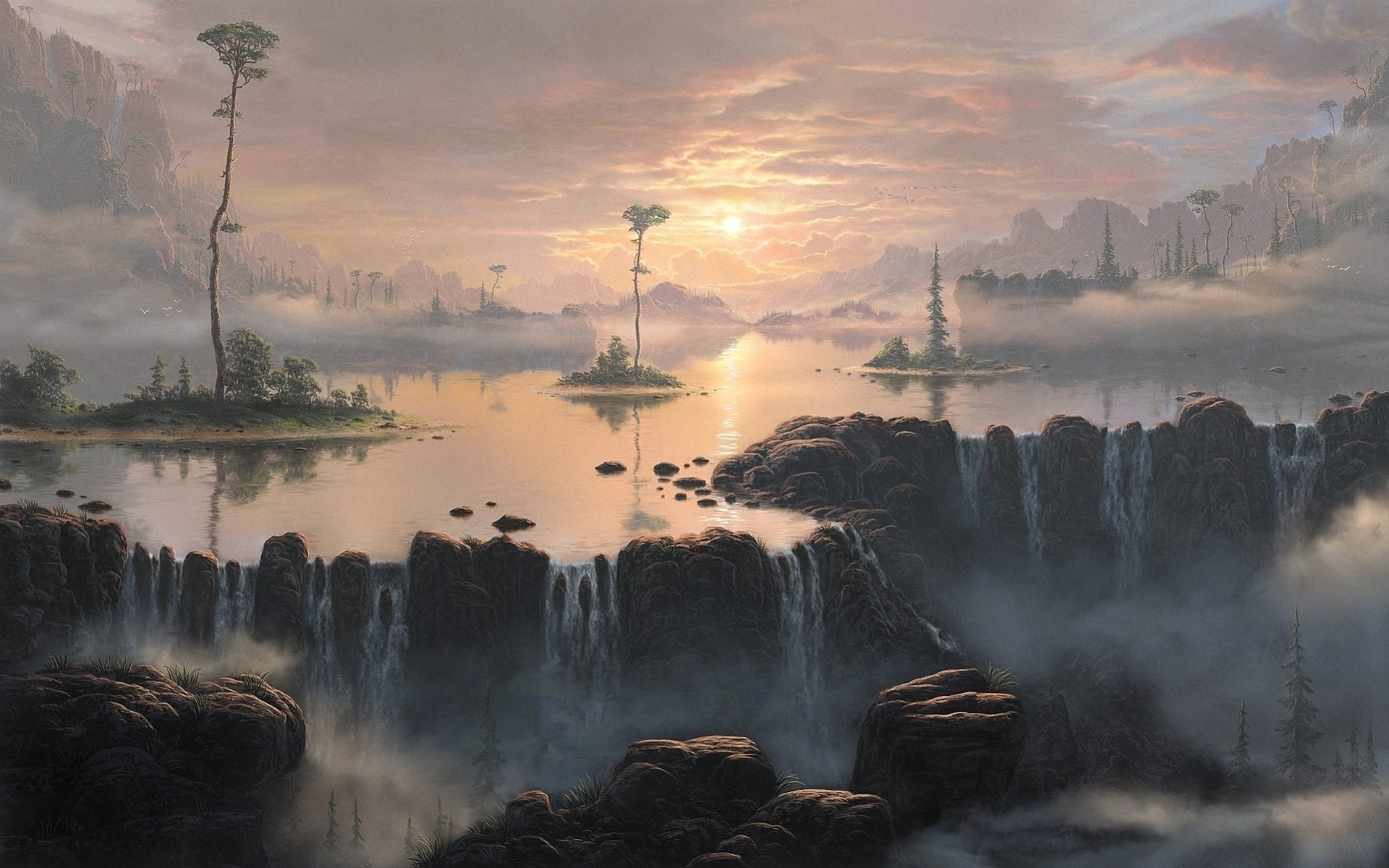 landscape, Fantasy Art, Lake, Waterfall, Nature Wallpapers HD / Desktop