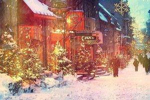 cityscape, Christmas, Lights, Snow, Trees, Atmosphere, Québec City, Canada