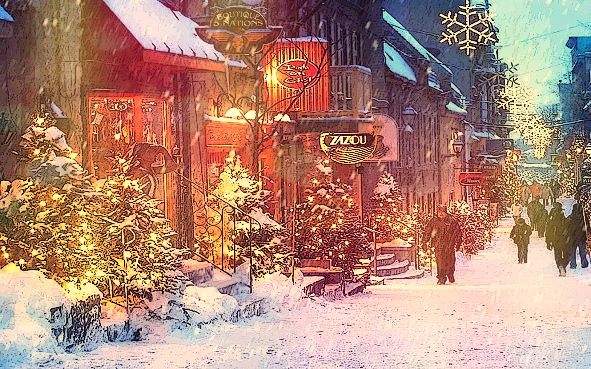 cityscape, Christmas, Lights, Snow, Trees, Atmosphere, Québec City, Canada Wallpaper