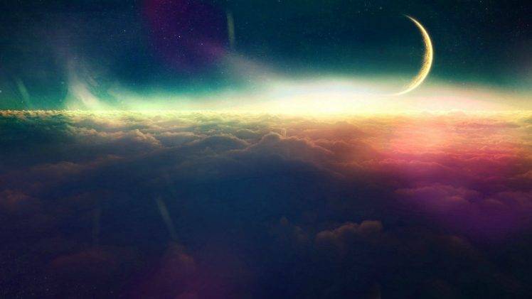 landscape, Sky, Clouds, Fantasy Art, Moonlight, Planet HD Wallpaper Desktop Background