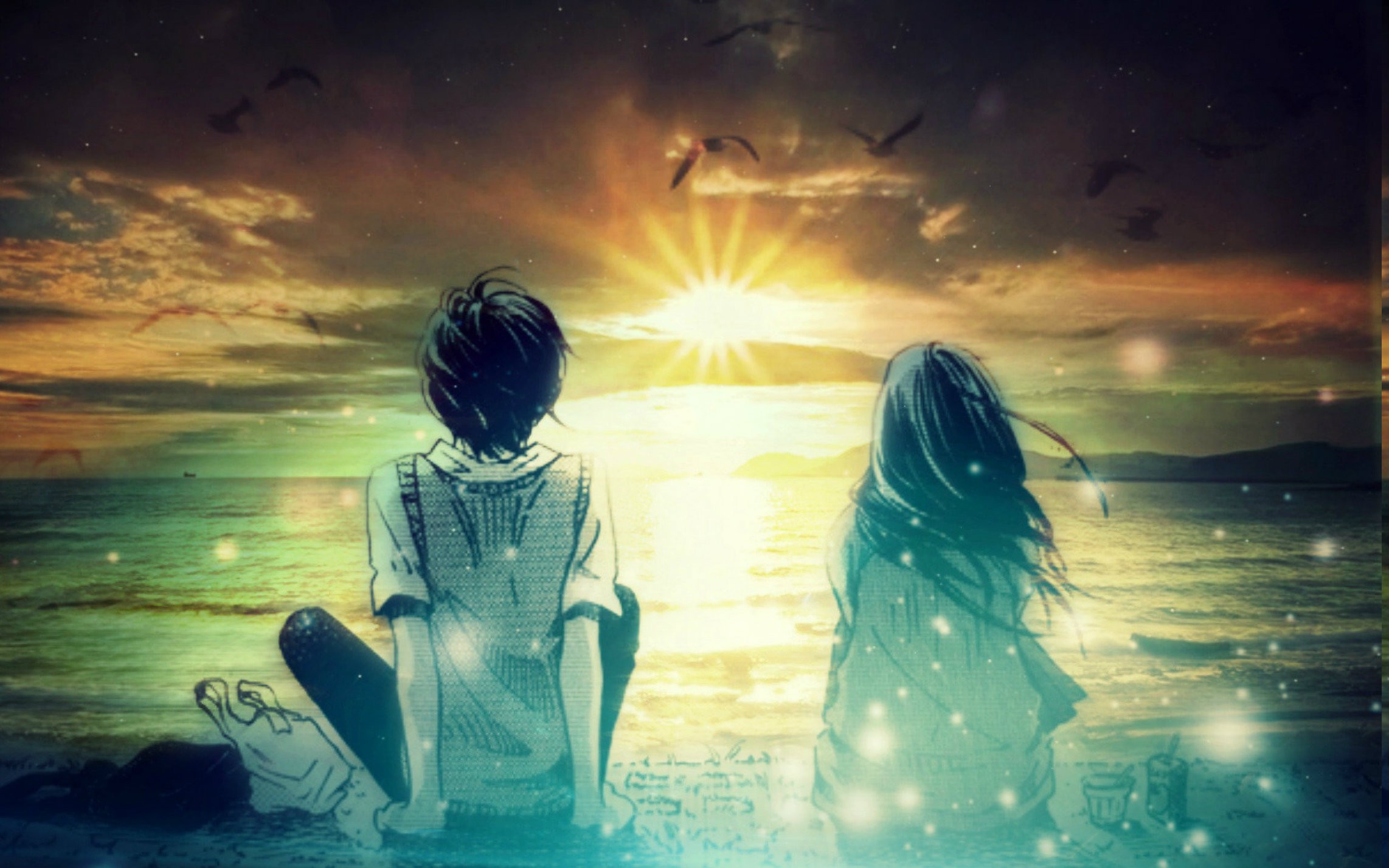 anime, Fantasy Art, Digital Art, Photo Manipulation, Artwork, Sunset Wallpaper