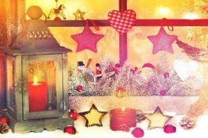 Christmas, New Year, Lights, Lantern, Candles, Window, Stars