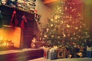 Christmas, Trees, Fireplace, Lights, Toys