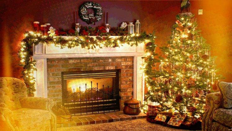 Christmas, Holiday, Fireplace, Interiors, Welcome Home HD Wallpaper Desktop Background