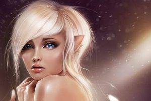 anime Girls, Realistic, Blonde, Blue Eyes, Elves, Digital Art, Women