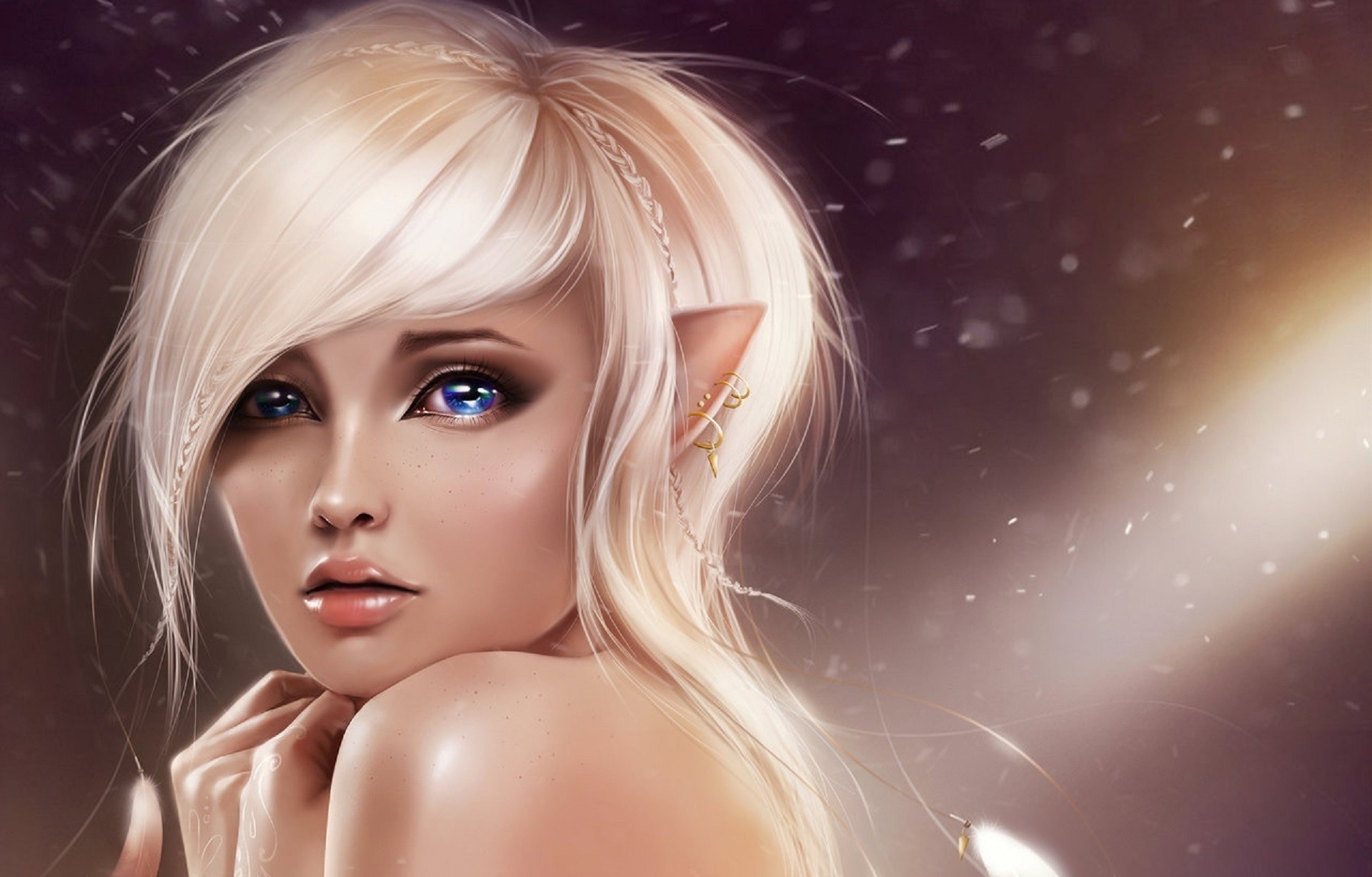 anime Girls, Realistic, Blonde, Blue Eyes, Elves, Digital Art, Women Wallpaper