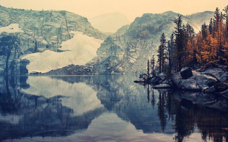 landscape, Lake, Trees, Rock HD Wallpaper Desktop Background