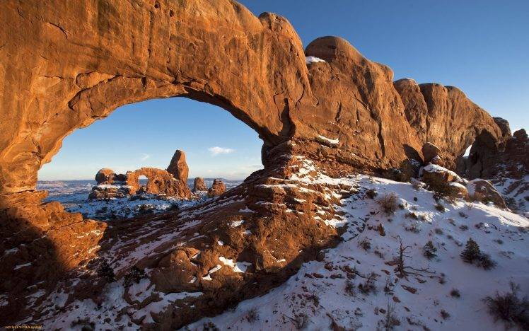 landscape, Rock Formation, Arch, Snow, Utah HD Wallpaper Desktop Background
