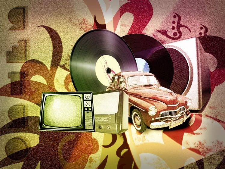 sports Car, Old Car, Vintage, Pixel Art, Music, Vinyl, Television Sets HD Wallpaper Desktop Background