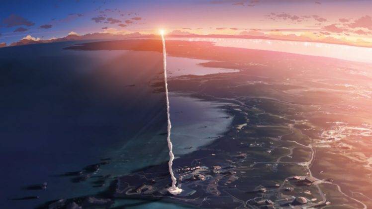 rockets, Smoke, Sunset, Japan, Anime, 5 Centimeters Per Second, Movies, Screengrab, Makoto Shinkai, Contrails HD Wallpaper Desktop Background