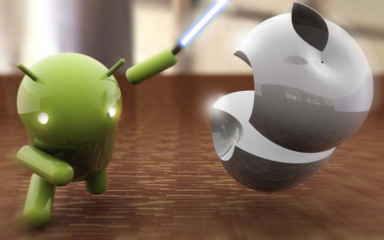 technology, Apple Inc., Android (operating System), Star Wars, Sword, Laser, Humor HD Wallpaper Desktop Background
