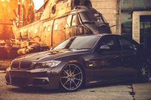 BMW E90, Car, Helicopters, Black, Military, BMW