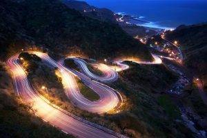 photography, Landscape, Road, Night, Long Exposure, Hairpin Turns