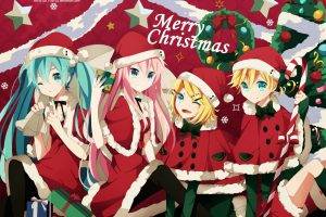 anime, Anime Girls, Vocaloid, Hatsune Miku, Christmas, Megurine Luka, Kagamine Len, Kagamine Rin