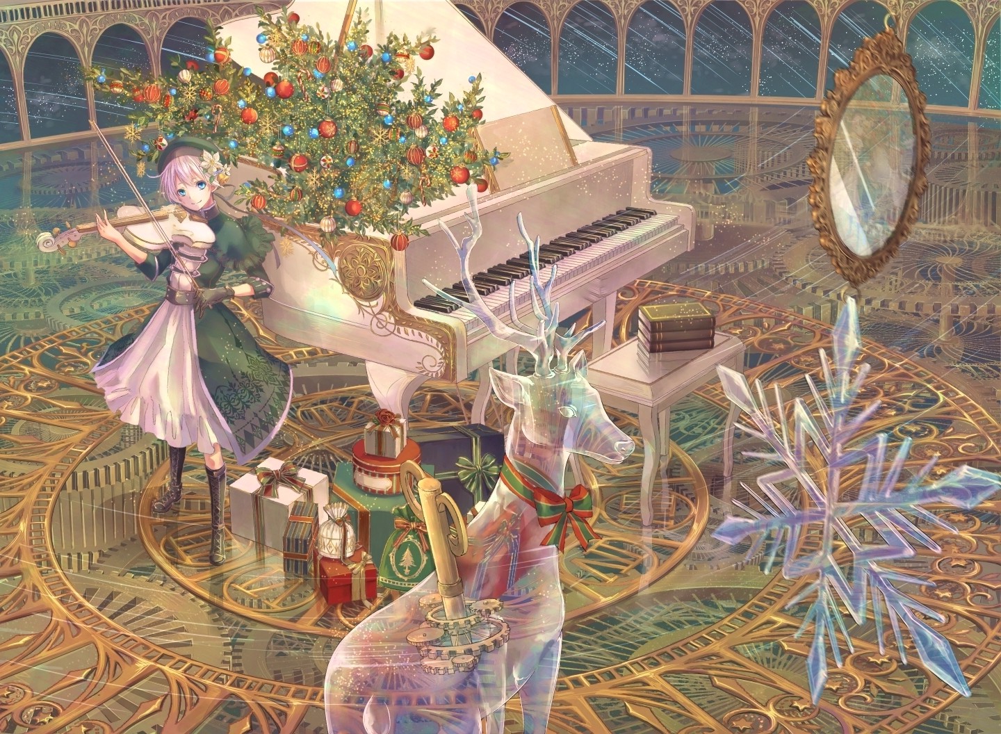anime Girls, Anime, Piano, Christmas Wallpaper