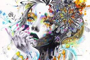 artwork, Hand, Face, Colorful, Women, Surreal, Mosaic, Painting, Anime, Paint Splatter, Minjae Lee