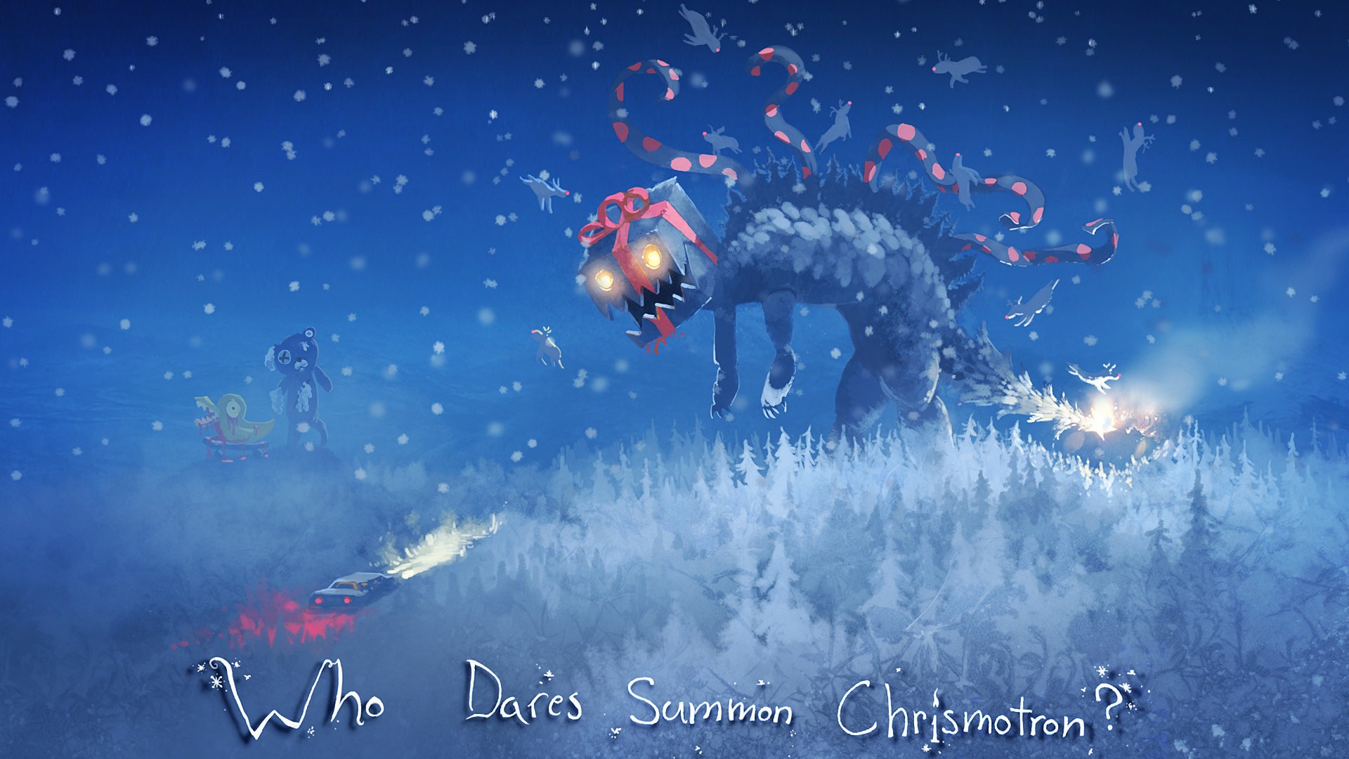 Christmas, Reindeer, Creature, Snow, Teddy Bears, Trees, Rubber Ducks Wallpaper