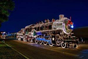 train, Steam Locomotive, Christmas Lights