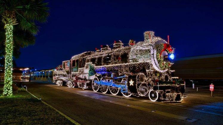 train, Steam Locomotive, Christmas Lights HD Wallpaper Desktop Background