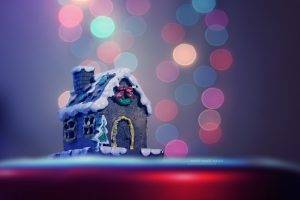 Christmas, House, Cakes, Bokeh, Christmas Lights