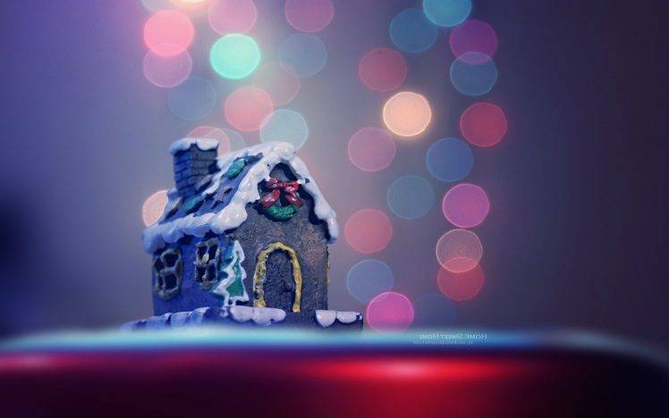 Christmas, House, Cakes, Bokeh, Christmas Lights HD Wallpaper Desktop Background