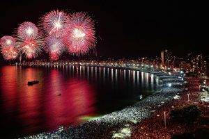 New Year, Holiday, Fireworks, Coast, Crowds