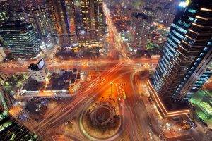 landscape, Road, Highway, City, Night, Long Exposure, Intersections, Light Trails, Seoul