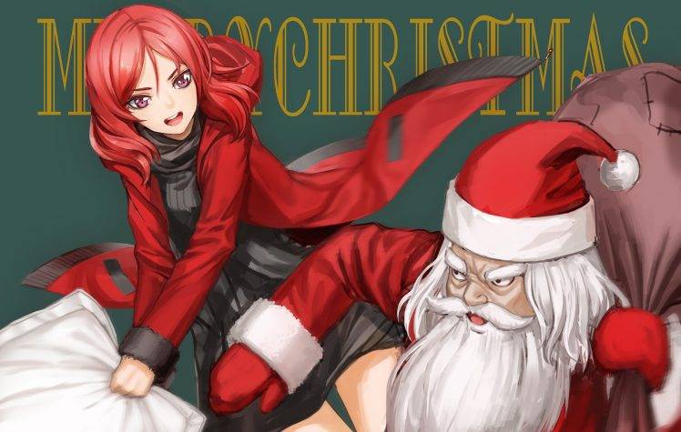 anime, Anime Girls, Christmas, Nishikino Maki, Redhead, Love Live!, Santa Claus HD Wallpaper Desktop Background