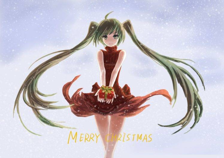 Vocaloid, Hatsune Miku, Christmas, Twintails, Long Hair, Snow Flakes, Snow, Anime Girls, Anime HD Wallpaper Desktop Background