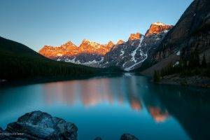 landscape, Lake, Sunset, Mountain, Moraine Lake, Banff National Park, Canada