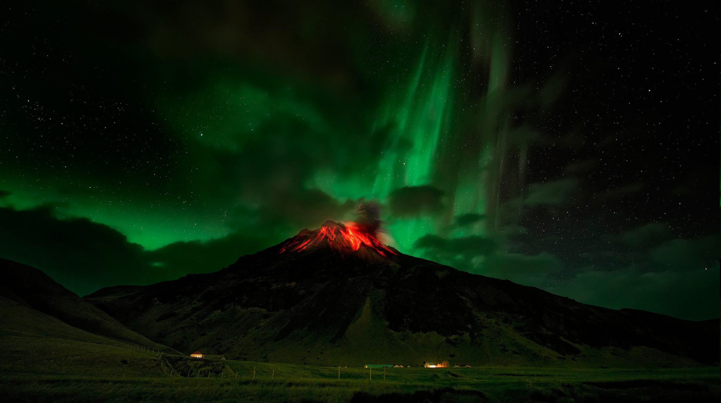 nature, Night, Landscape, Stars, Long Exposure, Lava, Volcano, Clouds, Lights, Mountain Wallpaper