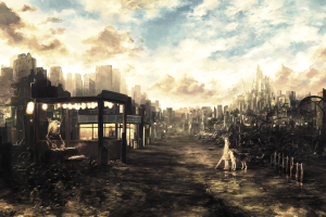 city, Fantasy Art, Anime Girls, Wasteland, Ruin, Apocalyptic, Dog, Mixtape 2, Manga