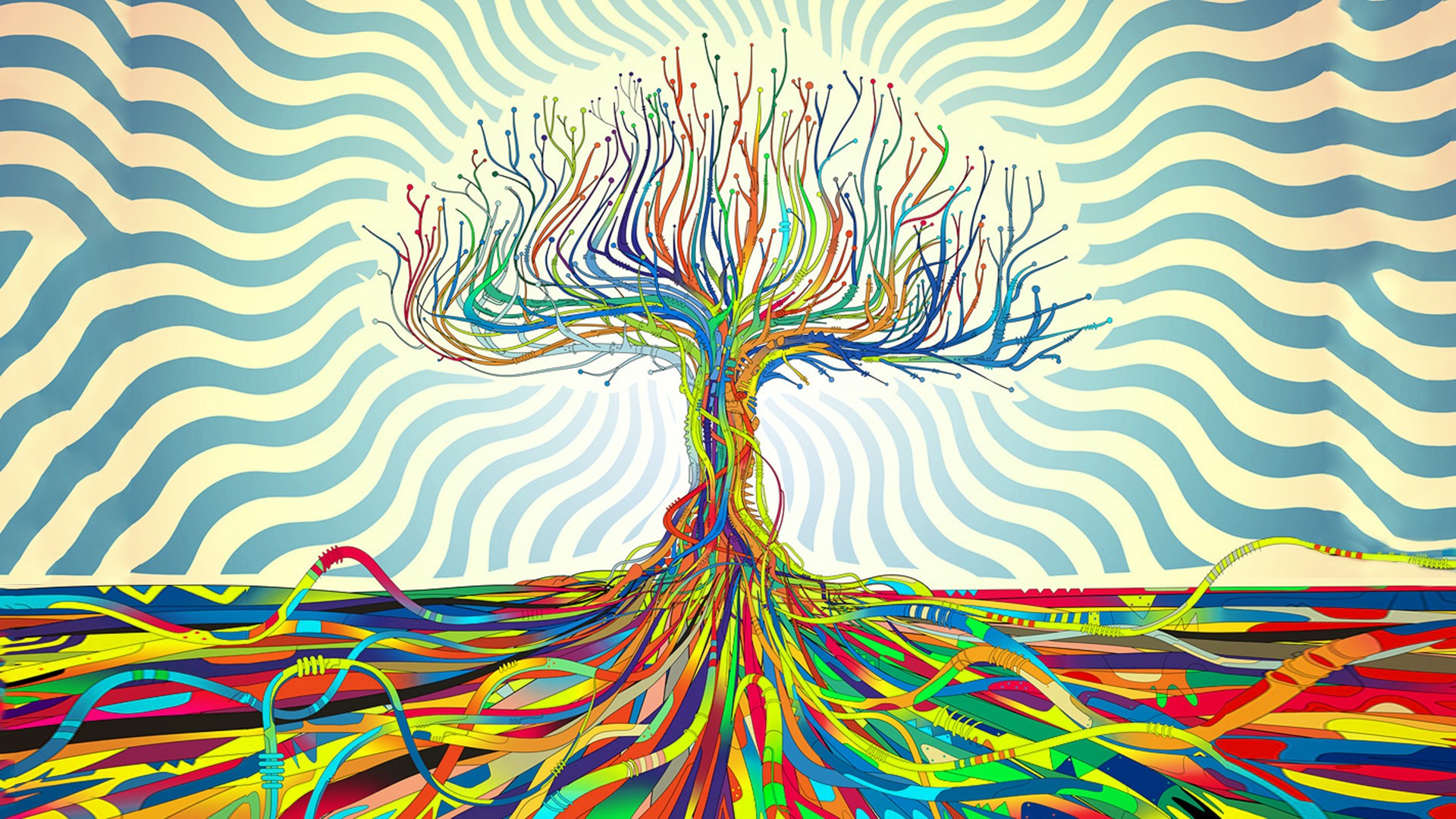 abstract, Matei Apostolescu, Trees, Psychedelic, Wires Wallpaper