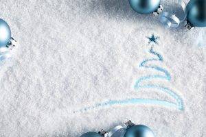New Year, Snow, Christmas Ornaments, Ribbon